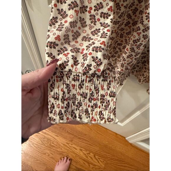 Torrid Mixed Print Cream & Rust Keyhole Elastic Hem Blouse sz 2X EUC - Picture 5 of 8